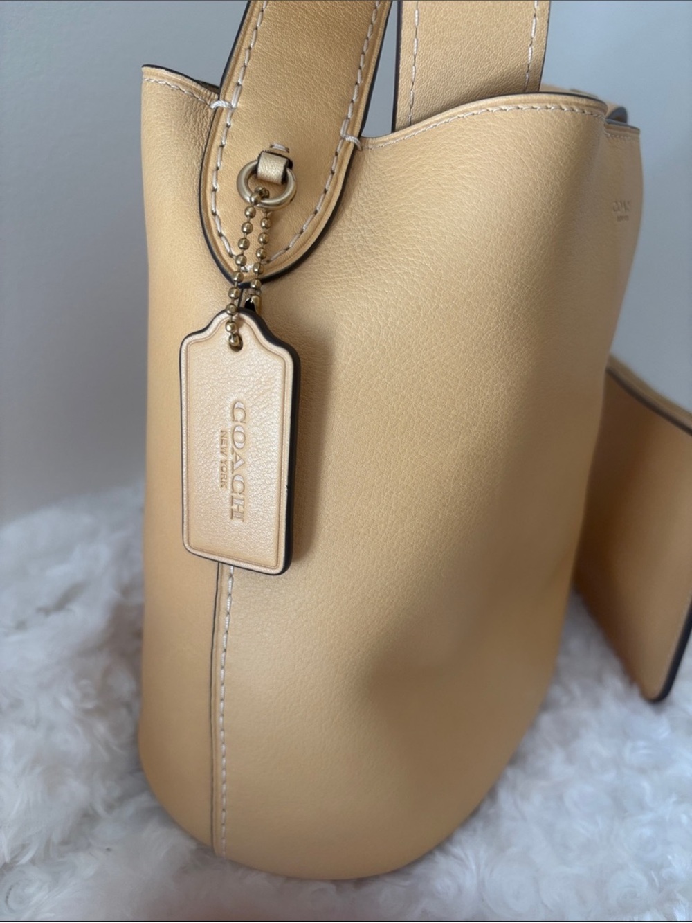 COACH Bleeker vanilla Leather small Bucket Shoulder Bag with Pouch - Picture 2 of 11
